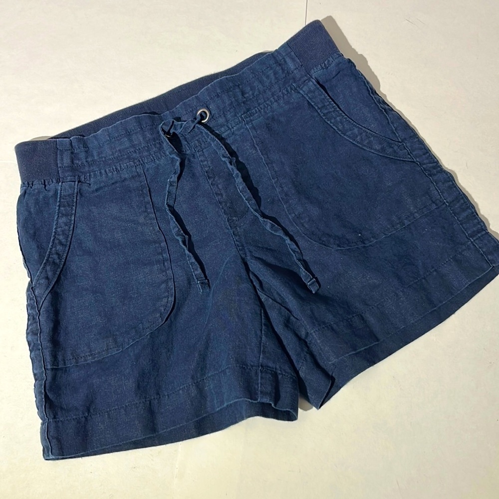 Athleta 100% linen shorts navy drawstring sz 2 blue